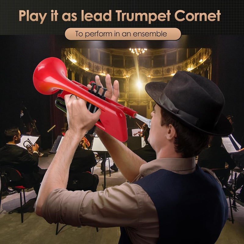 PAMPET SEA LION Professional Plastic Bb Trumpet Standard Trumpets Trumpet Set for Student Beginner Bb Trumpet Instrument (Red) - Image 4